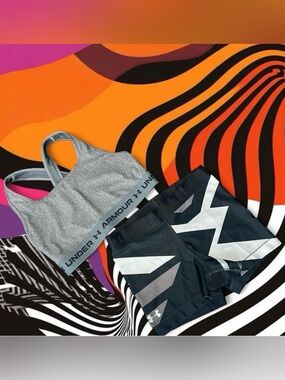 Under Armour Gray Sports Bra and Black Geometric Shorts Set